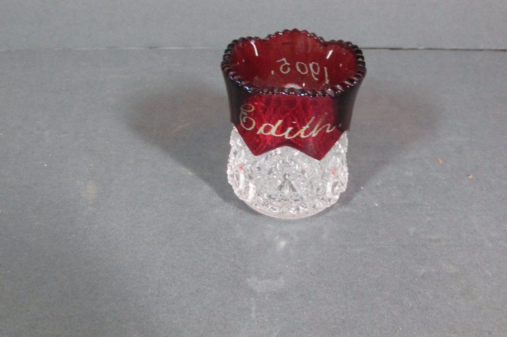 1905 Toothpick Holder Ruby Flash & Pressed, EDITH, Free Shipping
