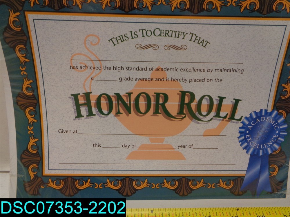 QTY=30: Honor Roll Certificates 734675130167