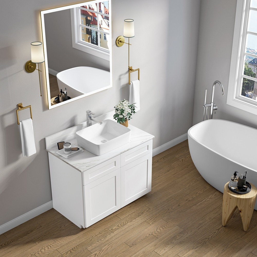 Sinber 19"x15" White Rectangular Ceramic Countertop Bathroom Vanity Vessel Sink