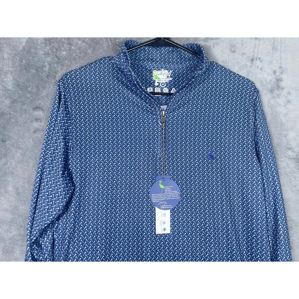 NWT TailorByrd Mens Medium Performance Quarter Zip Pullover Blue Golf Tee Print