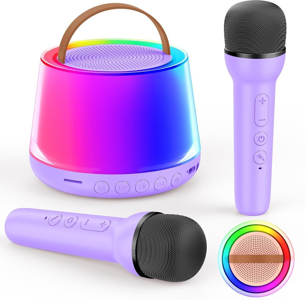 Wireless Mini Karaoke Machine with 2 Microphones Bluetooth Speaker for Kid's ...