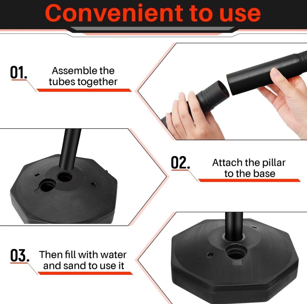 4 Pack- 34” Traffic Delineator Post Cones, Fillable Base & 6.6ft Plastic Chains