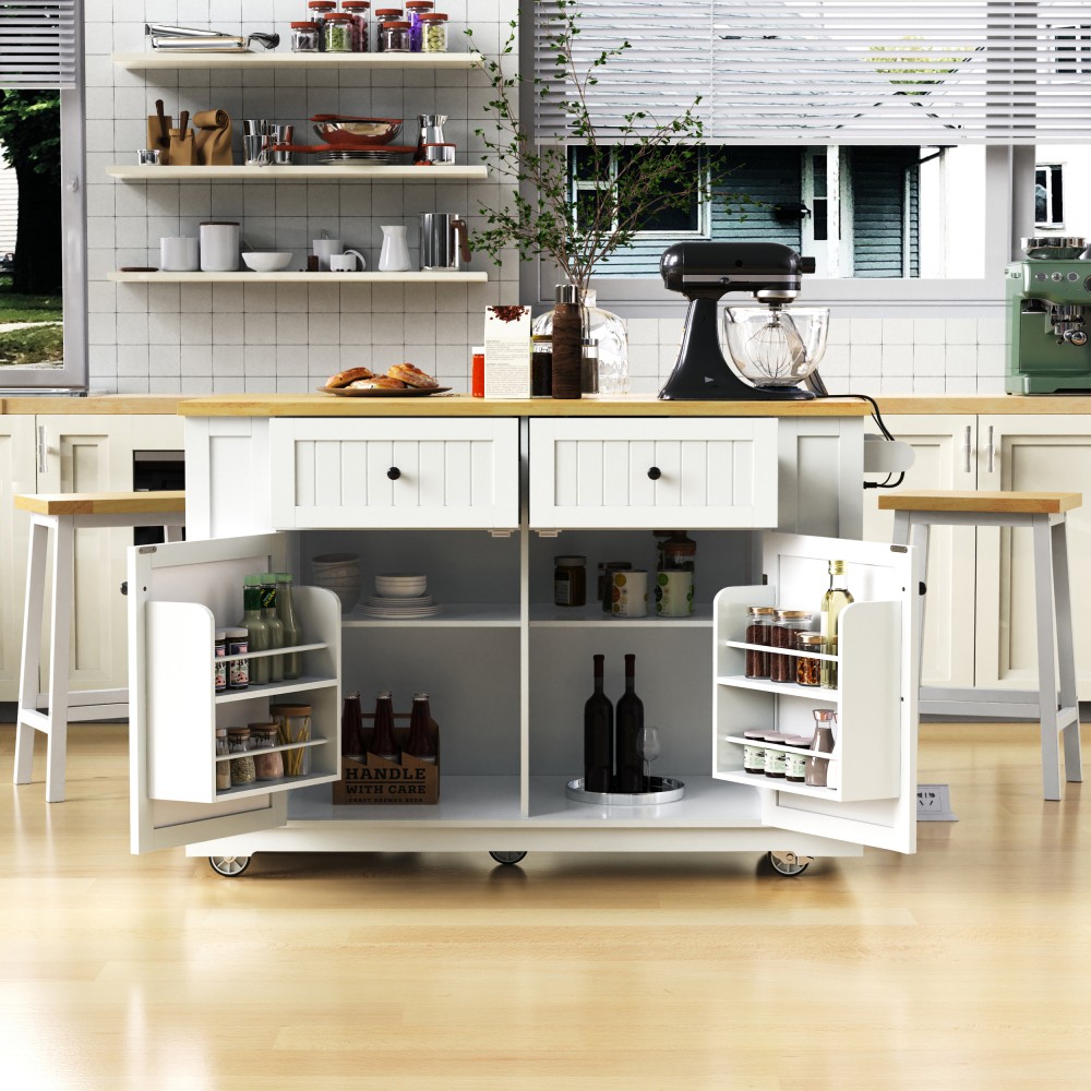 Kitchen Island with Drop Leaf 5 Open Side Racks
