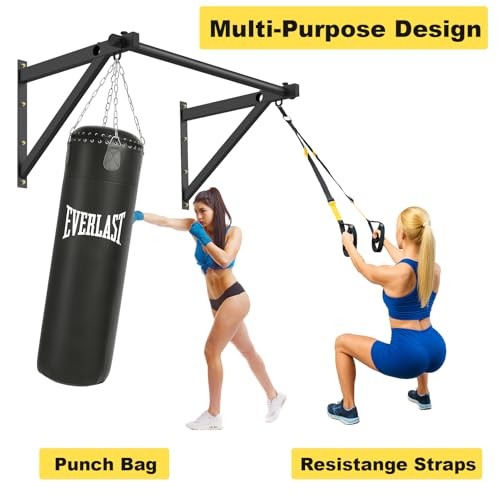 Pull Up Bar Wall Mounted, Adjustable Depth 51" Chin Up Bar, Strength Black