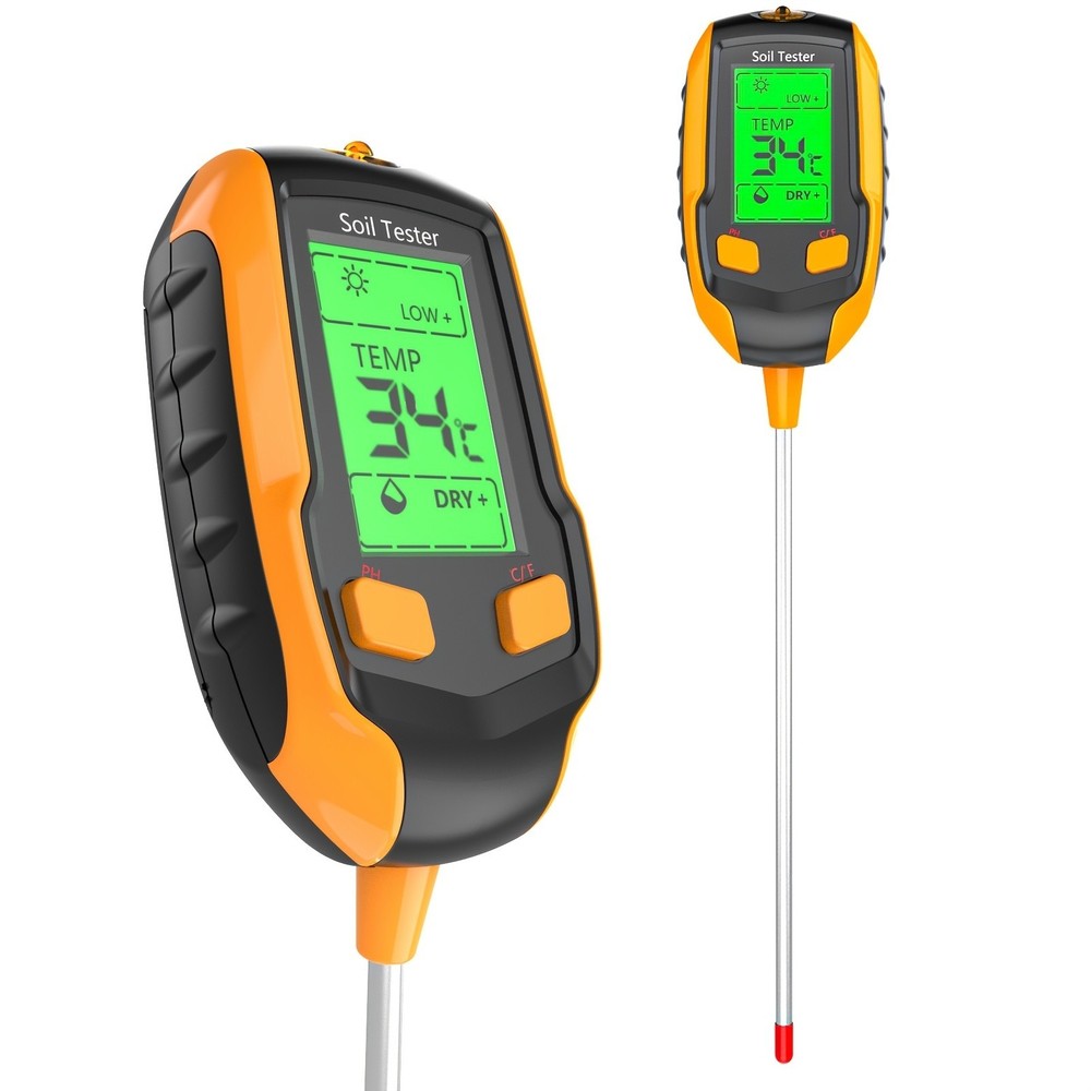 Digital PH Soil Tester Meter Moisture Temp Light LCD Display Garden Tool Pro
