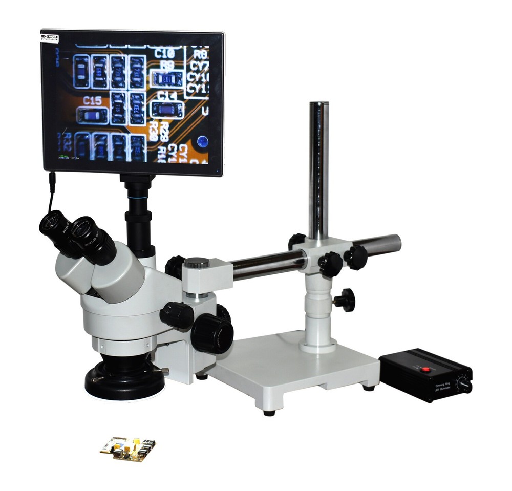 Electronics Repair Stereo Microscope 10–30× Boom, 4K Camera & 9″ 4k Screen