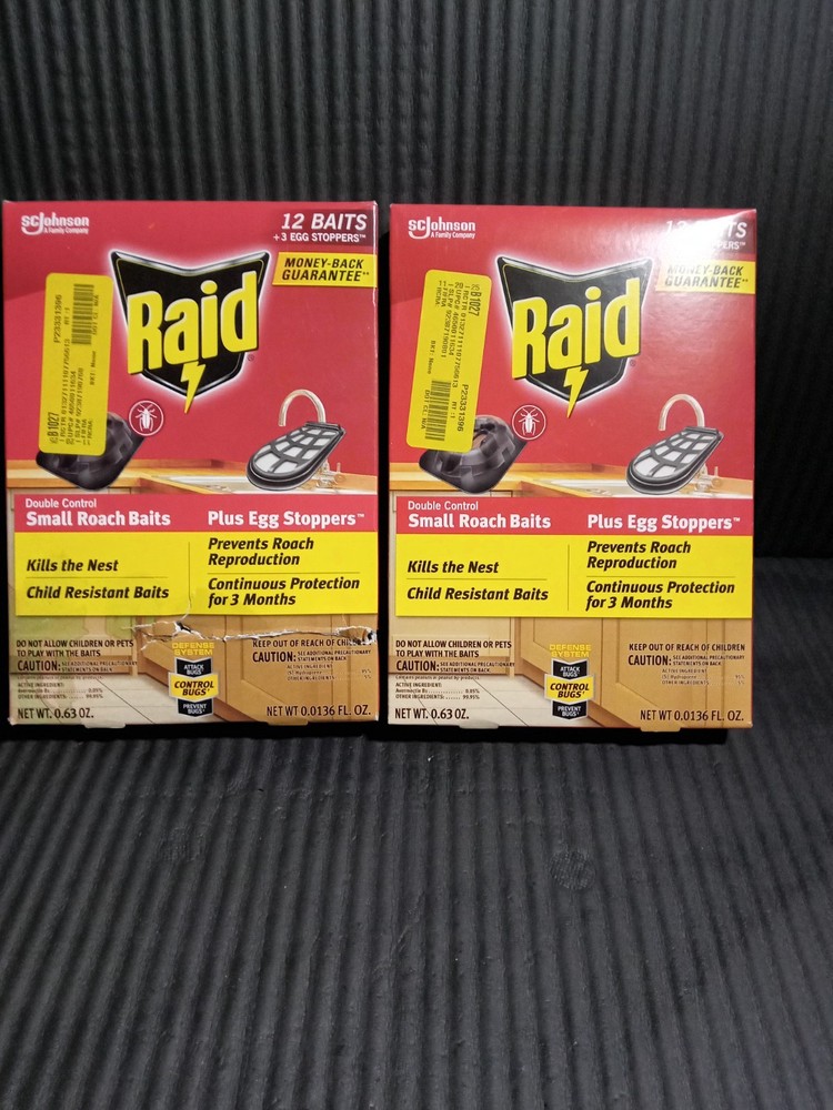 RAID Defense System  12 Double Control Small Roach Baits Plus 3 Egg Stoppers x 2