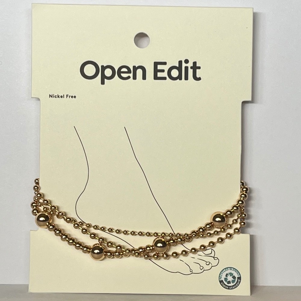 Open Edit Stacked Gold Tone Beaded Anklets New