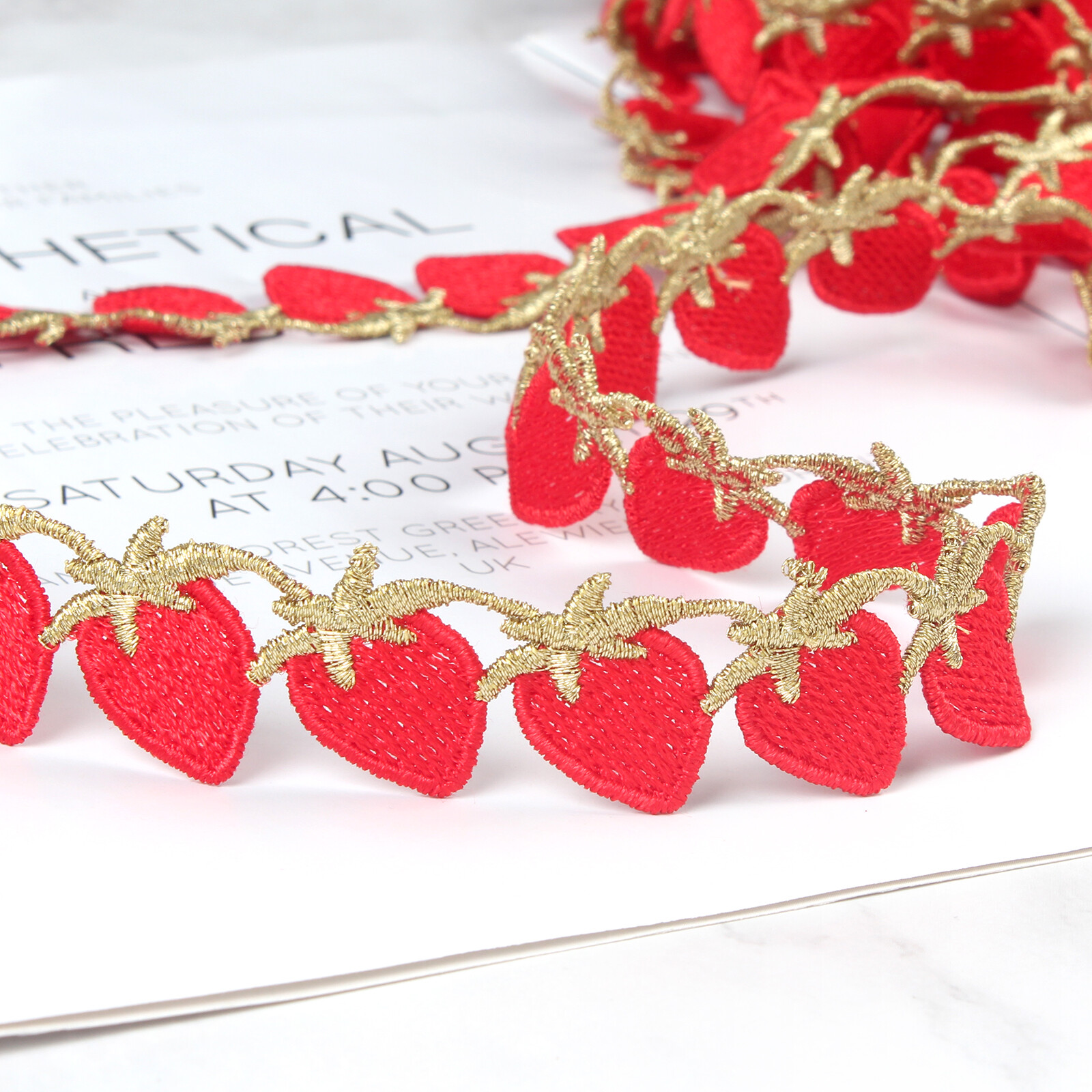 5 Yards Strawberries Shaped Embroidered Lace Trim Ribbon