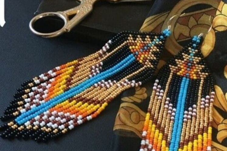 Tribal Earrings Native Large Boho American Seed Beads Handmade Earring