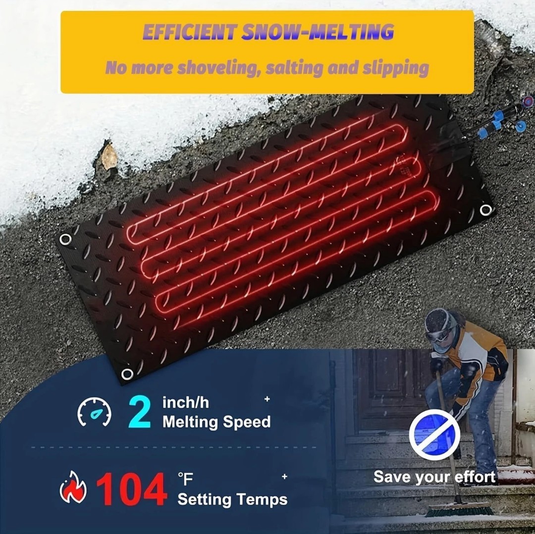 Heated Snow Melting Mats for walkways Stairs- Outdoor Heated Mats- 10in x 30in