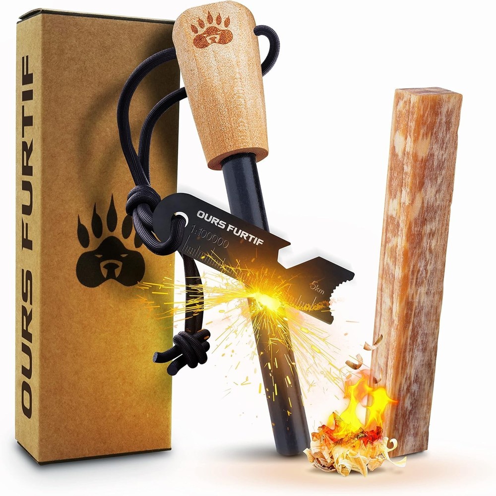 Eco-Friendly Fire Starter Kit with Multi-Tool Striker & Natural Tinder