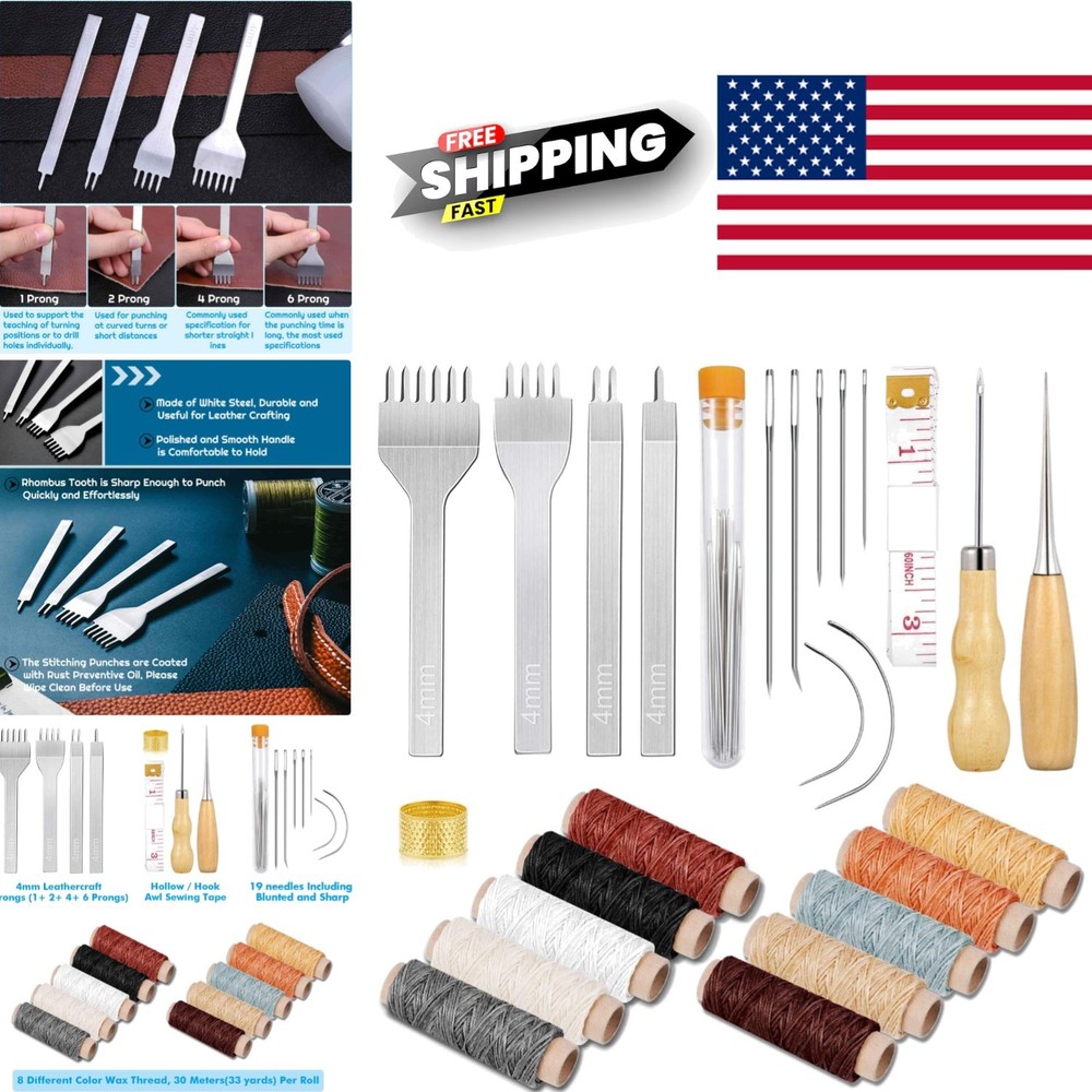 Leather Crafting Kit 35 Pieces with Stitching Needles Waxed Thread and Tools