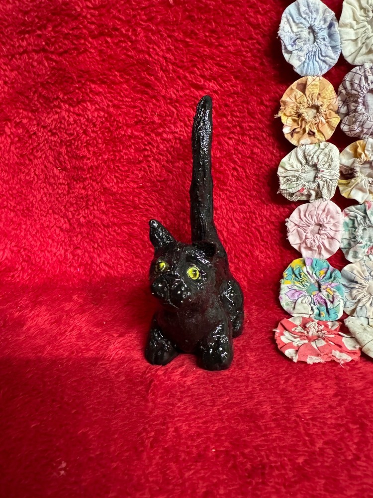 Handmade Pottery Black Cat Ring Holder