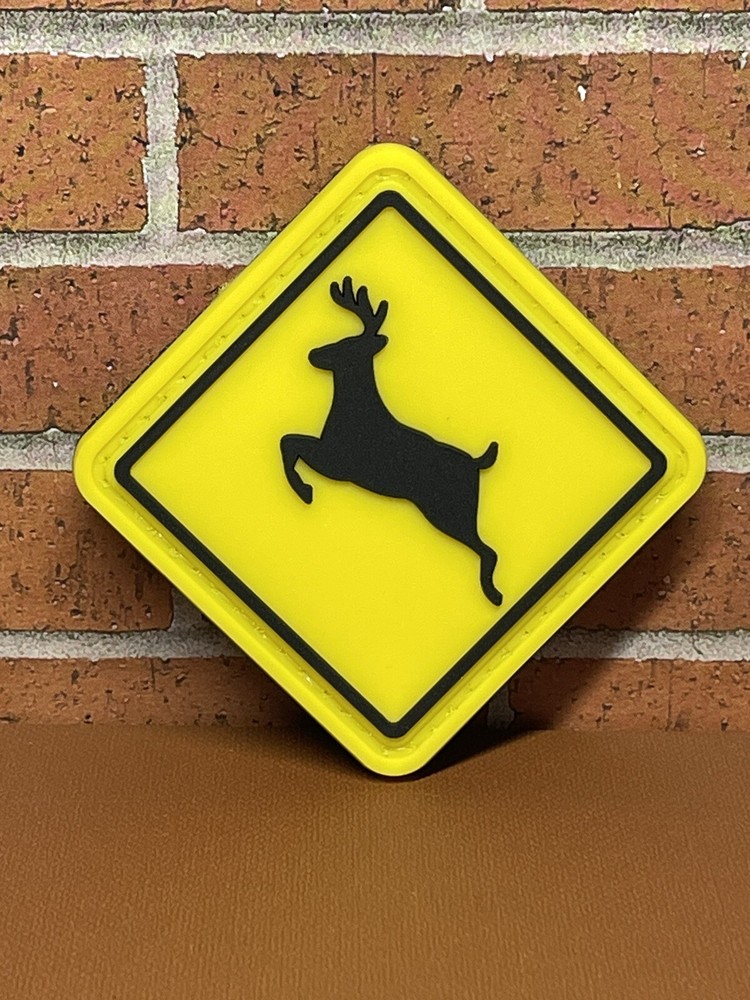 Deer Crossing Sign PVC Patch, Morale Deer Tactical Rubber Patch, Gun Patch