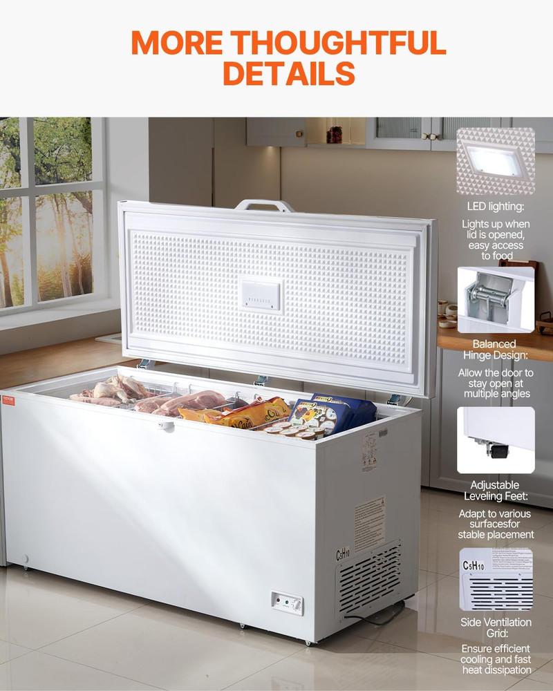 Spacious 17.2 Cu.Ft Chest Freezer with Adjustable Temp & Locking Lid