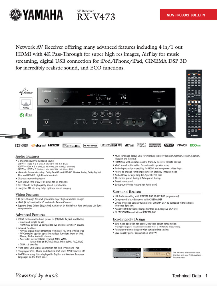 Yamaha RX-V473 Receiver
