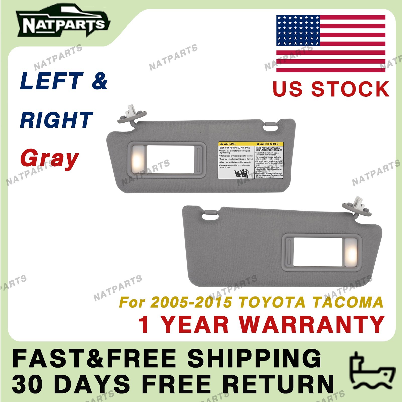 Pair Gray Sun visor w/ Light for Toyota Tacoma 2005-2015 LH RH 7432004210B0