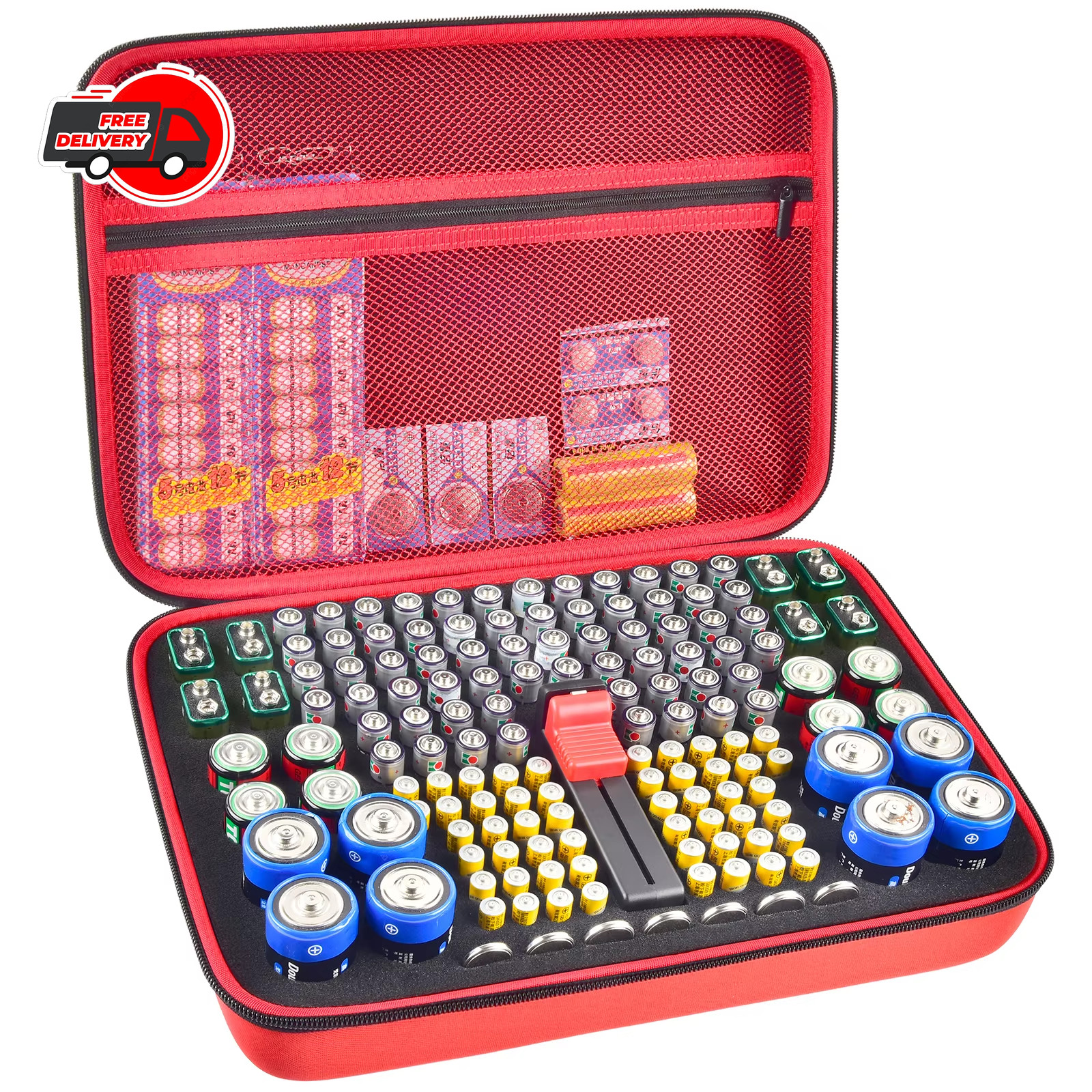 Battery Organizer Storage Case Box with Tester Fits AA AAA 9V C Holder (Case)