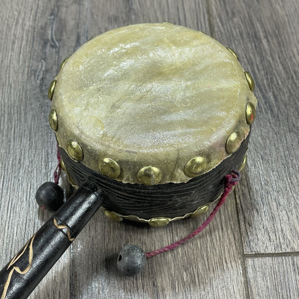 Vintage Double Sided Beggar Drum Handmade Hand Carved 10” Size Working Function
