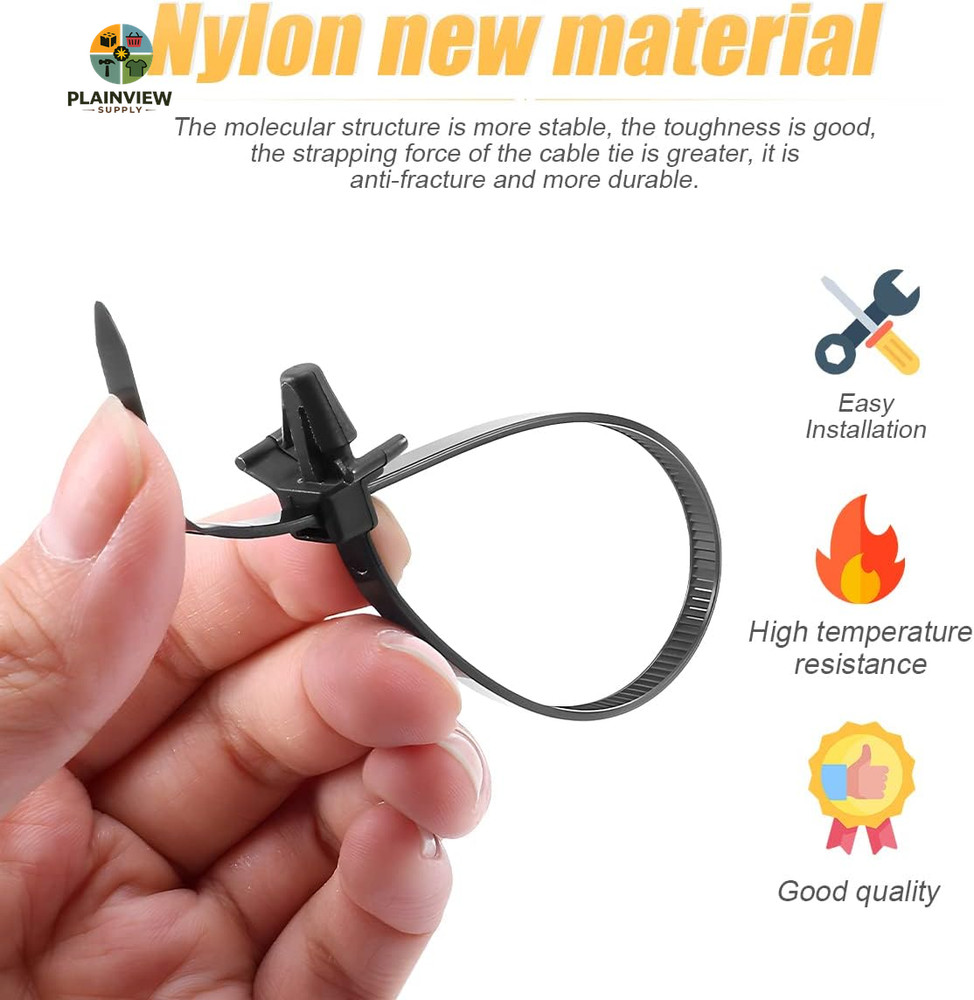 120PCS Car Push Mount Cable Zip Tie, Nylon Self Locking Cable Strap, Engine Bay