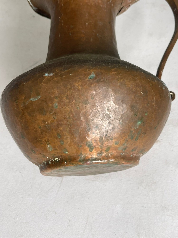 Antique Hammered Copper Pitcher with Scrolled Handle