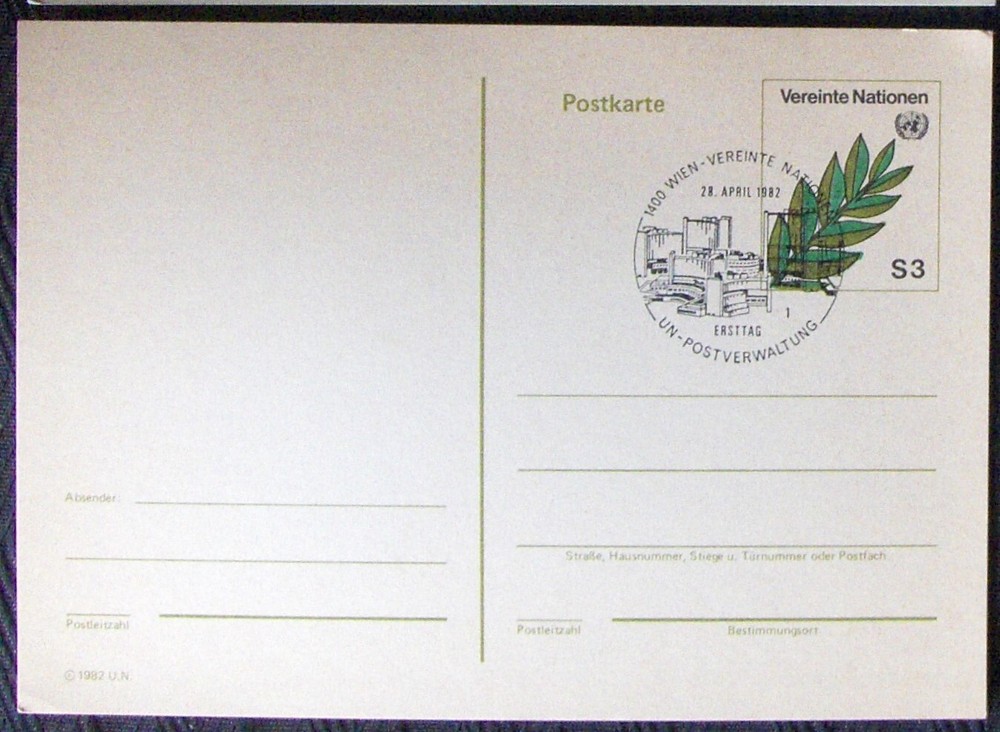 FDC UNITED NATIONS postcard, Geneva 1982.