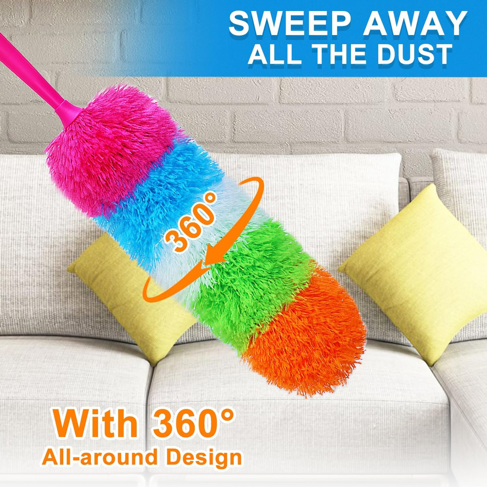 20-Inch Microfiber Hand Duster, Car Interior Detailing Duster, Rainbow Feather D