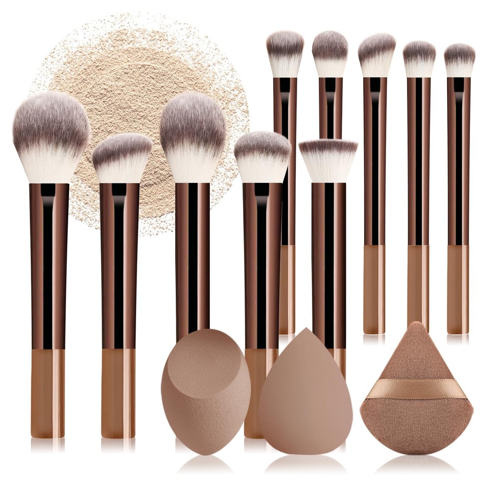 Makeup Brush Set, 13 Pcs Professional Brushes & Blender 13PCS, Coffee