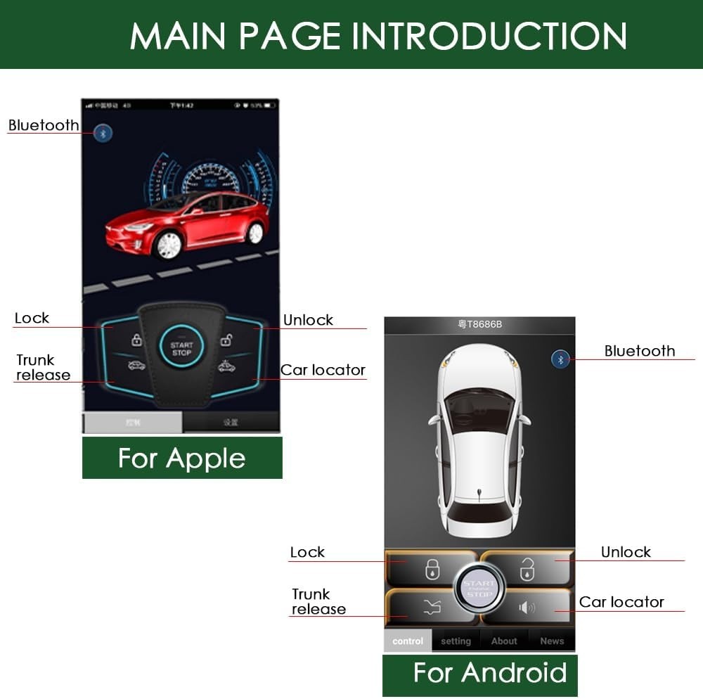 Universal Car Alarm Remote Engine Start Kits One Key Remote Engine Start for ...
