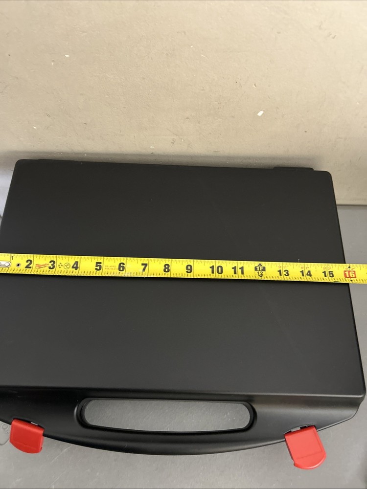Plastic portable storage or tool box with red snap locks