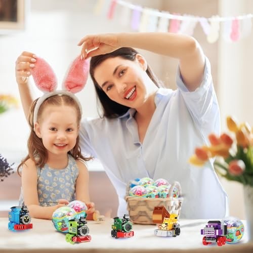 WODMAZ 12PCS PreFilled Easter Eggs with Train Building Blocks, Easter Egg
