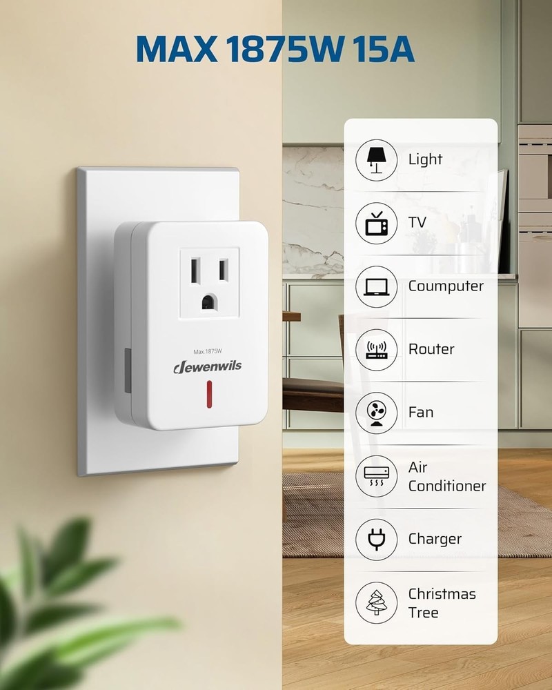 Wireless Remote Light Switch - 15A Outlet with 100FT RF Range & Magnetic Base