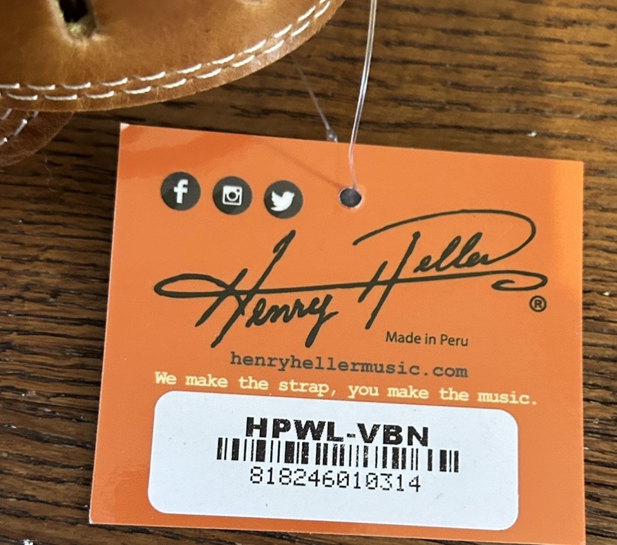 Henry Heller 1.75" Wide Adjustable Guitar Strap, Brown Leather with Wool Padding