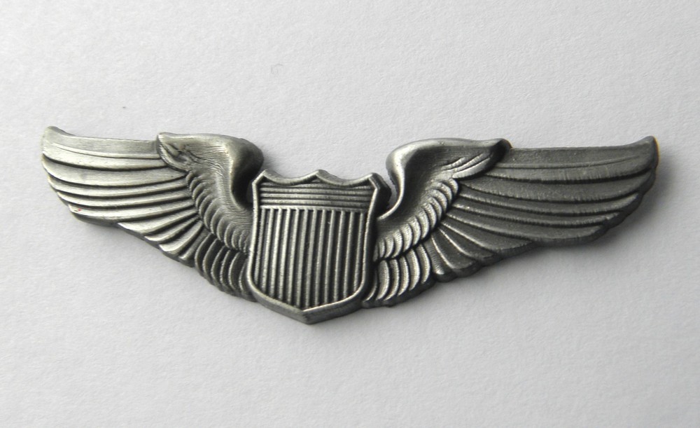 USAF AIR FORCE LARGE BASIC PILOT WINGS LAPEL PIN BADGE 2 INCHES