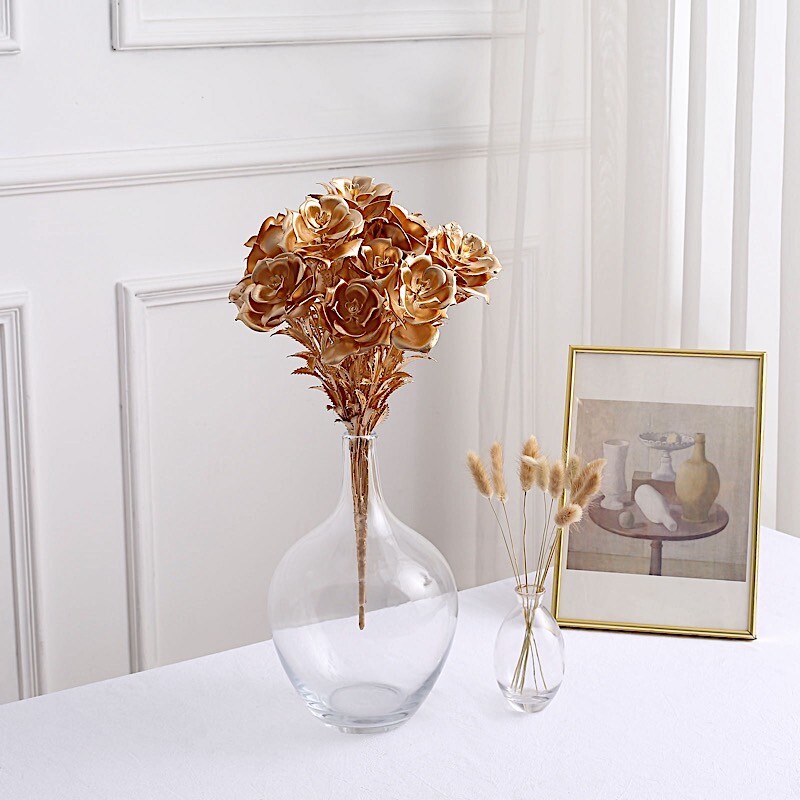 2 Metallic Gold 17 in Artificial Rose FLOWER Bouquets Party Events Decorations