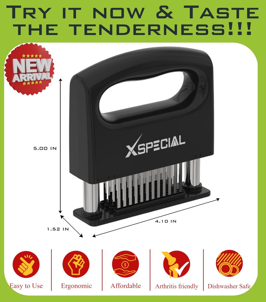 XSpecial Mini-Deluxe Meat Tenderizer Tool 48 Blade Stainless Small, Black