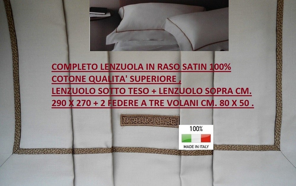 COMPLETE BORBONESE SATIN 100% COTTON SHEETS WITH OP PROFILE DOUBLE