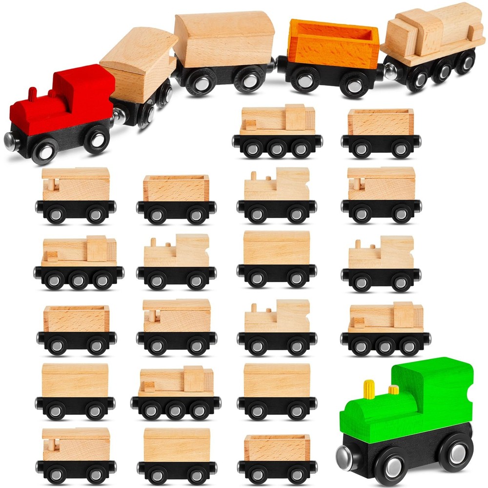 30 Pcs Unfinished DIY Wooden Trains 5 Styles Unpainted Train Cars Toys for Ra