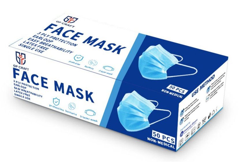 50/100 Pcs Blue Disposable Face Cover 3-Ply Filter Breathable Earloop Masks