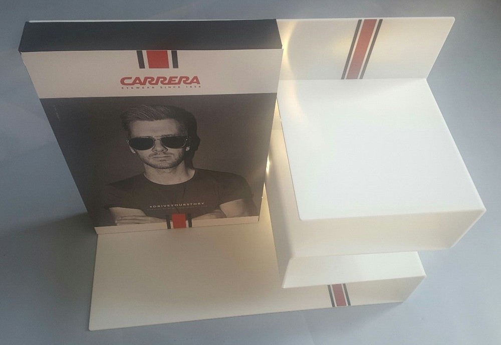 CARRERA 4PC LIGHTED DISPLAY UNIT IN WHITE PLEXIGLASS 4PC INTERCHANGEABLE IMAGES