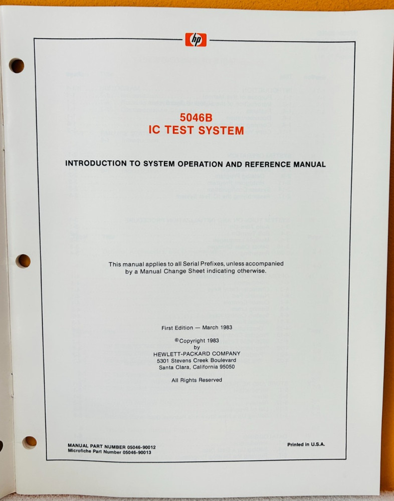 HP 05046-90012 1983 5046B IC Test System Operation & Reference Manual.