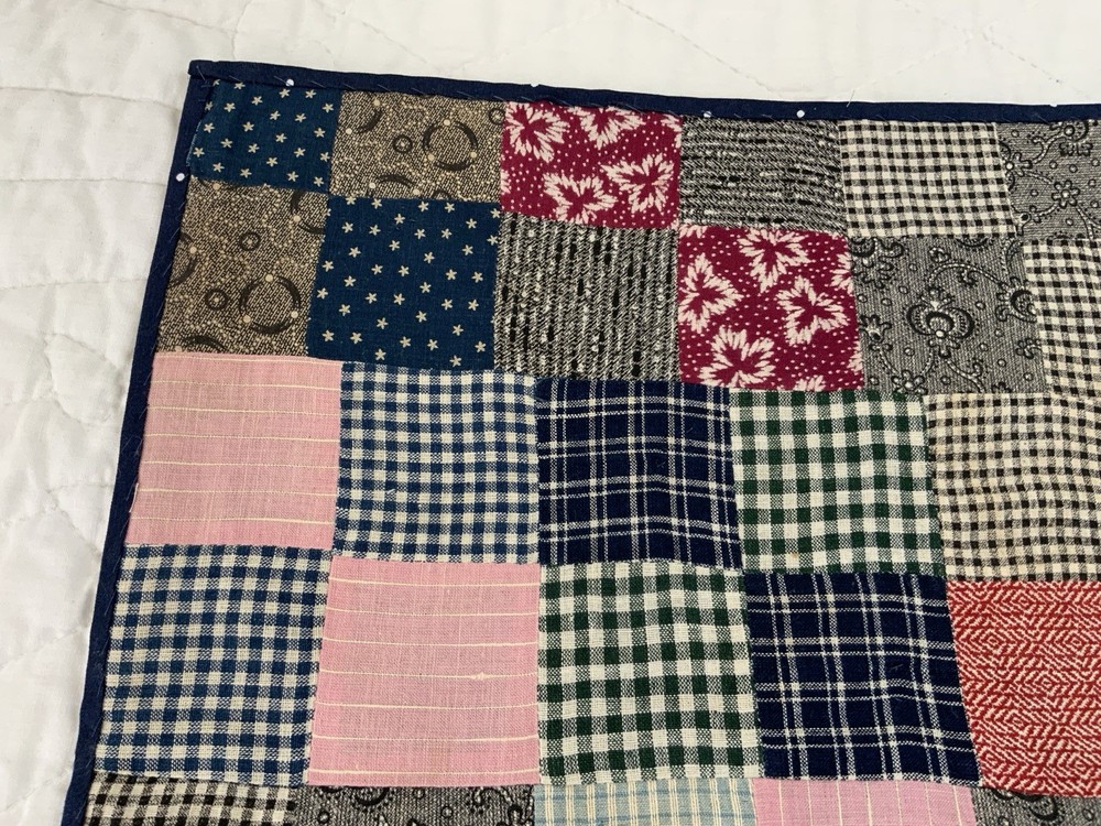 Vintage Antique Patchwork Large Table Topper, Four Patch, Squares, Early Checks