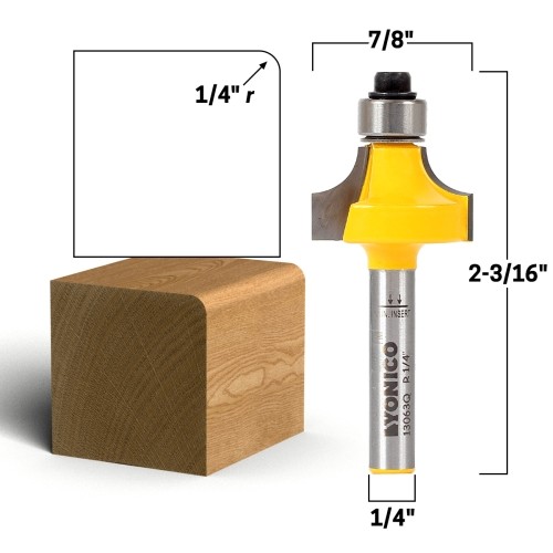 1/4" Radius Round Over Edge Forming Router Bit - 1/4" Shank - Yonico 13063q