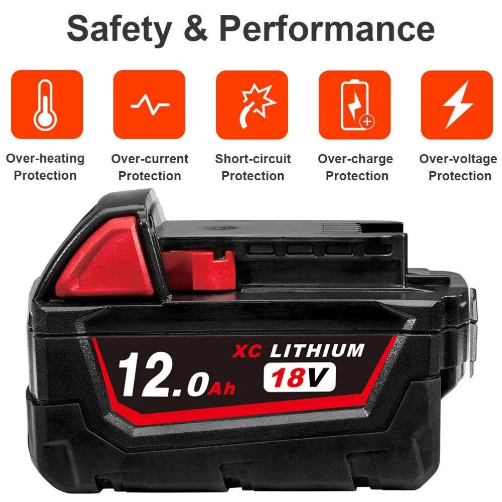 2 Pack For Milwaukee for M18 12.0AH Battery Lithium Extended Capacity 48-11-1812