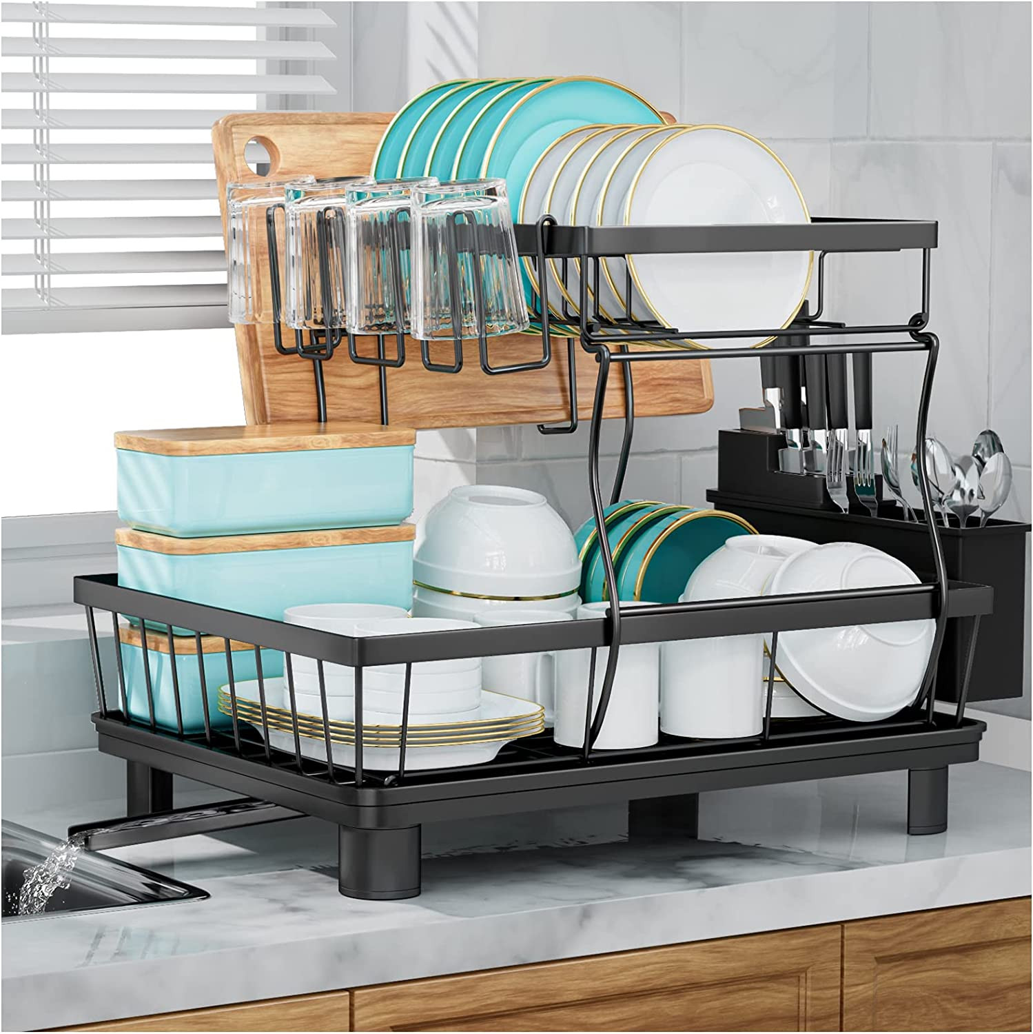 Over Sink Dish Drying Rack 2-Tier Stainless Steel Kitchen Shelf Cutlery Drainer