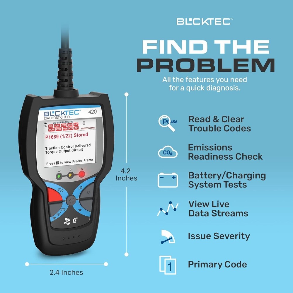 BLCKTEC 420 Bluetooth OBD2 Scanner Diagnostic Tool - Vehicle Code Reader for Car