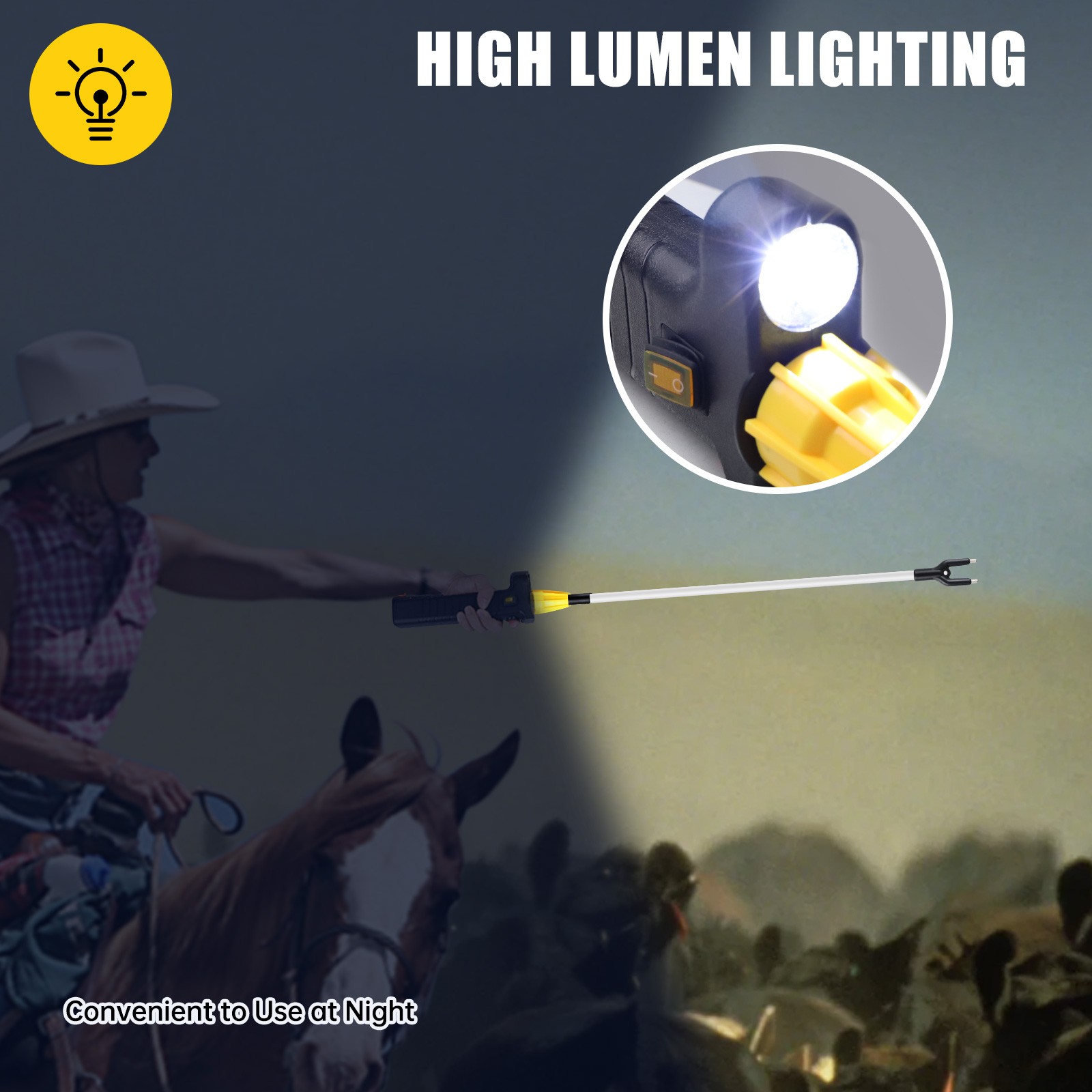 12KV Cattle Prodder Stock Prod Rechargeable Electric Shock Livestock Cow Farm