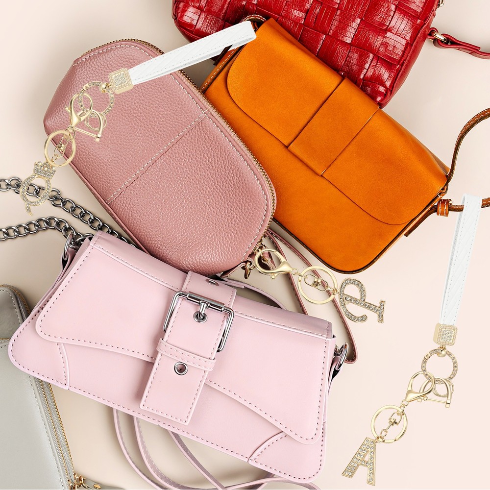 Leather Wristlet Keychain, Crown Design Letter B Keychains