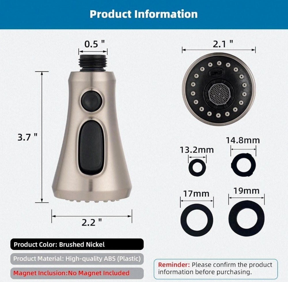 Universal Pull Down Kitchen Faucet Head Replacement, 1.8 Gallon, Brushed Nickel